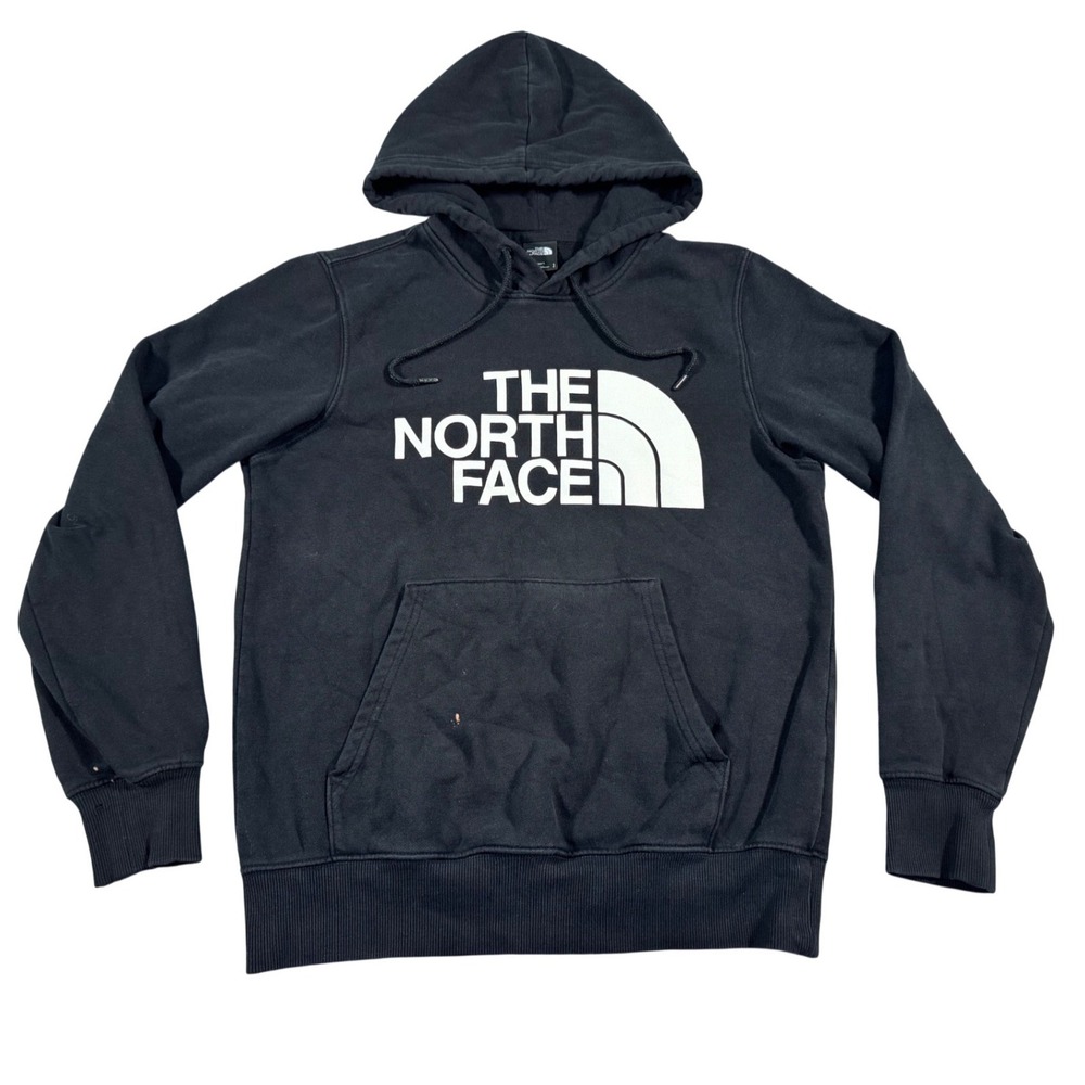 The North Face Mens Black‎ Pullover Hoodie White Logo Spellout Small 0370